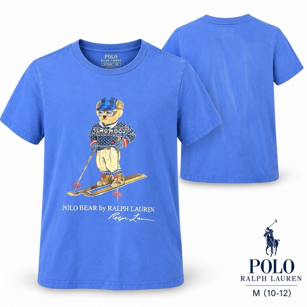 Polo Ralph Lauren Youth Medium 10-12 Blue Polo Bear Graphic Short Sleeve Tshirt